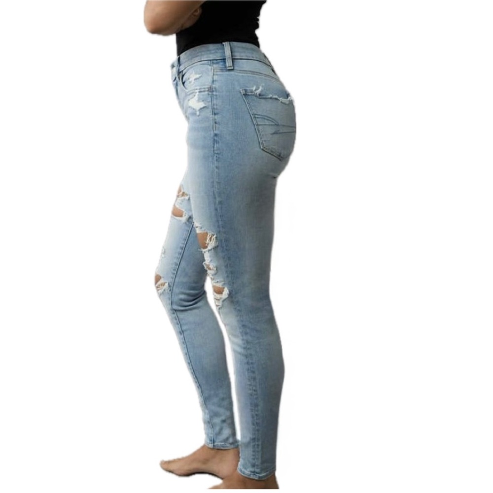 NWT American Eagle AE Ripped Jeans New Curvy High Rise Next Level Stretch 18P - Picture 3 of 9